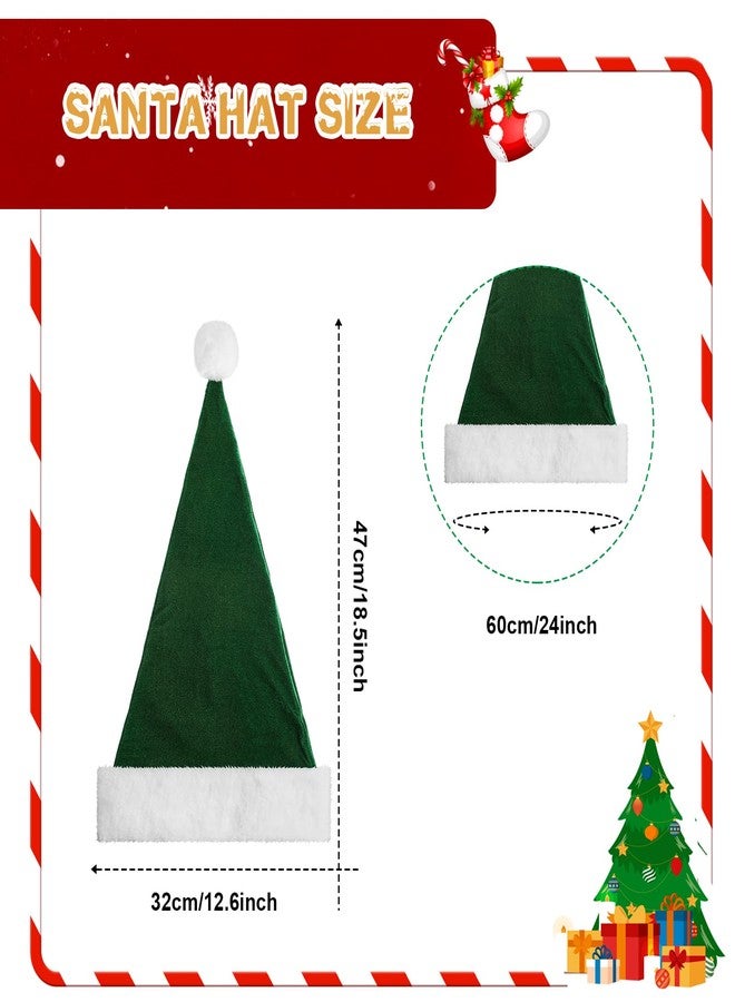 Funnysoft Dark Green 2 Pcs Santa Hat Adults Unisex Velvet Christmas Hat Extra Thicken Classic Plush Holiday Hats for Adult Xmas Supplies (Short Style) - Image 2