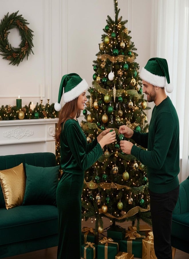 Funnysoft Dark Green 2 Pcs Santa Hat Adults Unisex Velvet Christmas Hat Extra Thicken Classic Plush Holiday Hats for Adult Xmas Supplies (Short Style) - Image 4