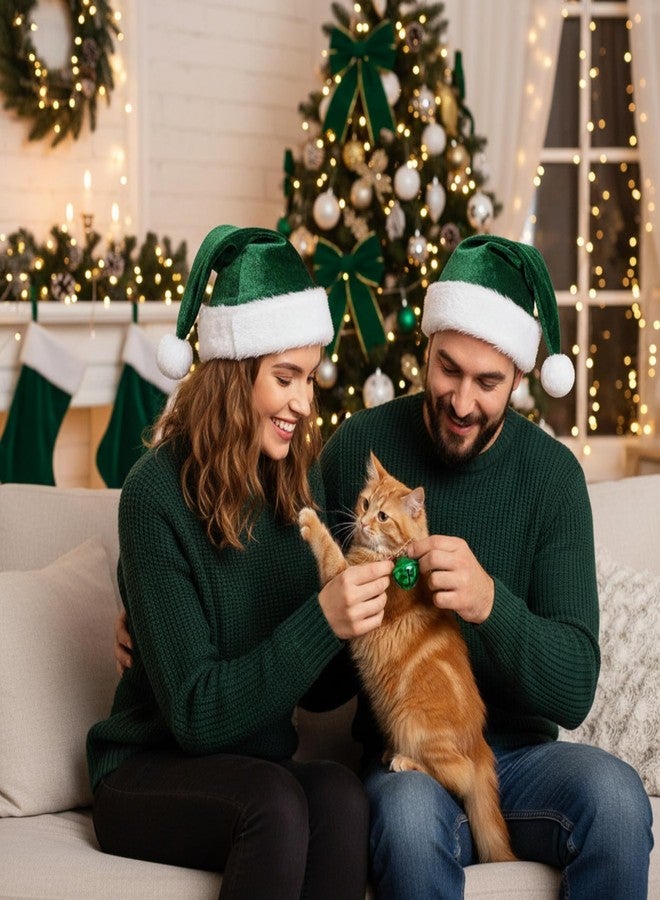 Funnysoft Dark Green 2 Pcs Santa Hat Adults Unisex Velvet Christmas Hat Extra Thicken Classic Plush Holiday Hats for Adult Xmas Supplies (Short Style) - Image 5