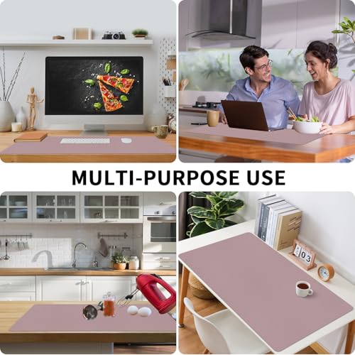 Bloss Pink Desk Mat, Large Mouse Pad, Non-Slip Desk Protector Mat, Leather Desk Blotter, Waterproof Desk Pad for Make Up Desk/31.5×15.7 Inch - Image 5