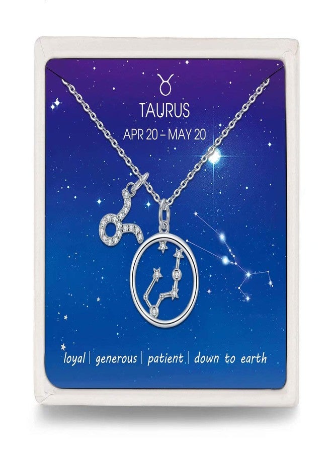Presentski Taurus Zodiac Pendant Necklace 925 Sterling Silver Astrology Horoscope with Message Card - Image 1