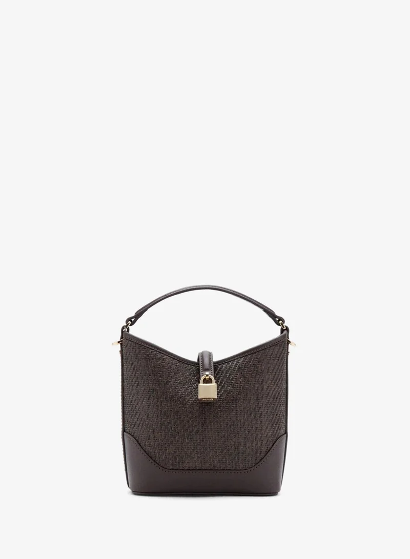 MANGO Small raffia bucket bag