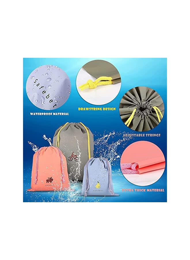 Raxoom Waterproof Drawstring Bags, 6 Pack PE Bags Drawstring Gym Bags Small Medium Large Drawstring Bag for Sports Swim Travel Shoe Storage 6 Patterns 3 Sizes - Image 3