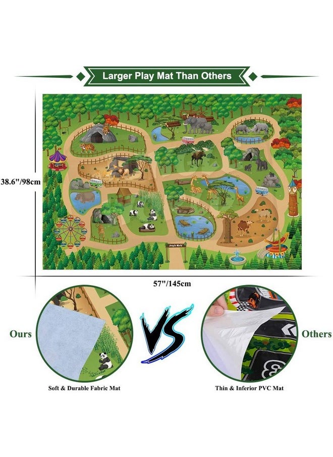 Mini Tudou - 12 Pcs Safari Animals Figures Toys W/ 57X38.6’’ Large Activity Play Mat Realistic Jumbo Jungle Wild Zoo Animals Figurines Playset W/Elephant Giraffe Lion For Kids Boys - Image 1