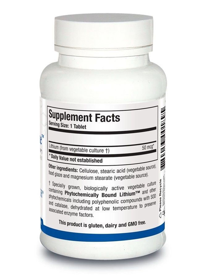 Biotics Research Li Zyme 50 micrograms, Lithium as a Whole Food, phytochemically Bound Lithium. Highly bioavailable. Supports Brain Function. Memory and Mood Support.100 Tablets