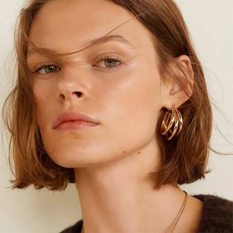 Tewiky Gold Plated Triple Hoop Earrings, Hypoallergenic Chunky Gold Hoops, Thick Gold Hoops, Dainty Trendy Women's Jewelry - Image 4