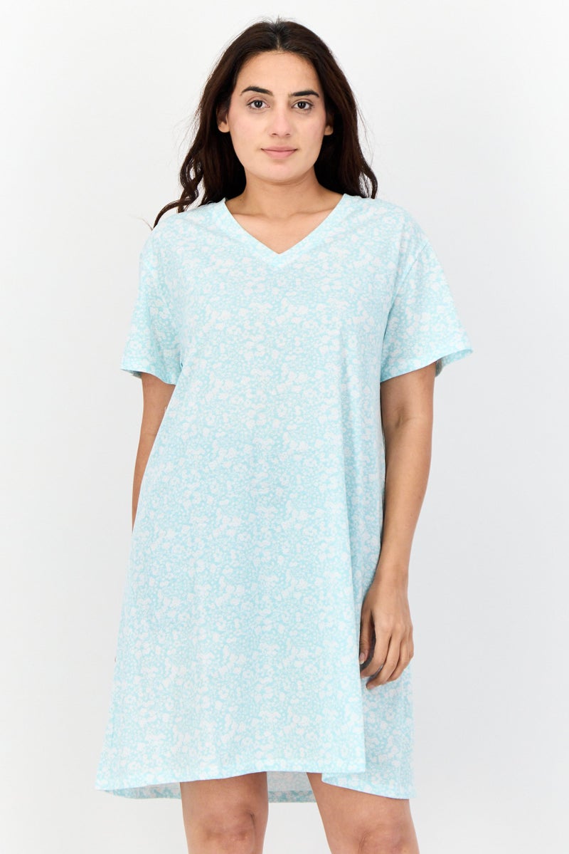 Celestial Dreams Women Floral Print Sleepwear Dress, Multicolor - Image 1