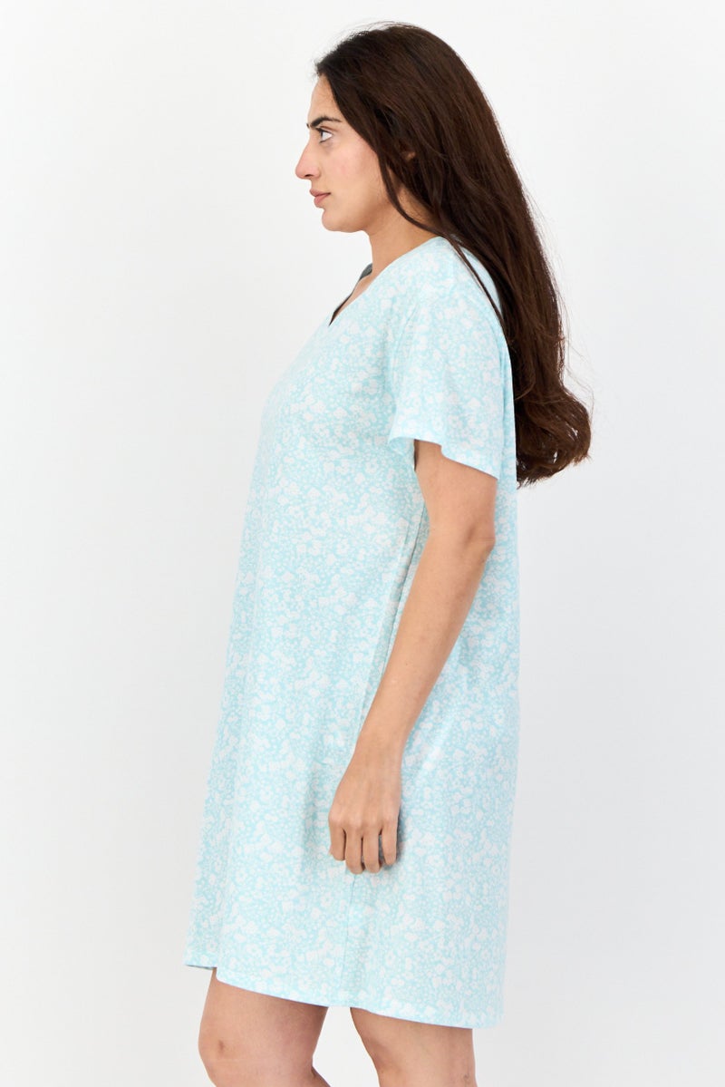 Celestial Dreams Women Floral Print Sleepwear Dress, Multicolor - Image 3