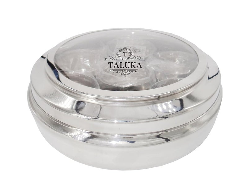 Taluka Stainless Steel Masala BoxContainer with Glass Lid 7 Compartments Spoon 9 X 35 Inch Silver - Image 2