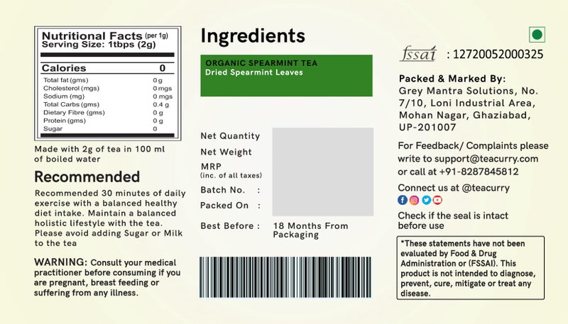TEACURRY Organic Spearmint Herbal Tea (1 Month Pack, 30 Tea Bags) - Hormonal Imbalance, Facial Hair & Acne | High in Vitamin A, Improve Brain Function - Image 5