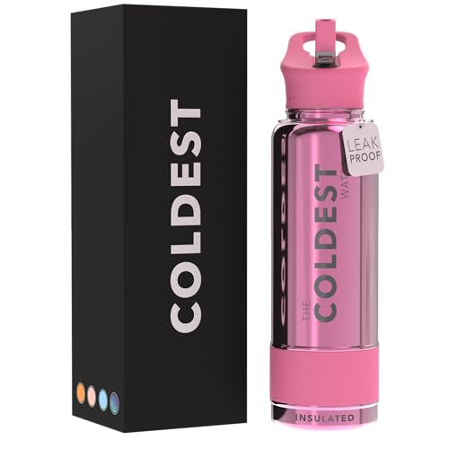 THE COLDEST WATER Coldest Insulated Water Bottle with Straw Lid Stainless Steel Metal Insulated Bottle for Men Women Pink Reflections 40 oz - Image 1