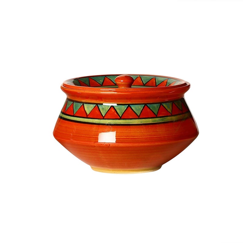 Caffeine Ceramic Handmade Rustic Brown Serving Handi with Lid (Set of 1) - Image 2