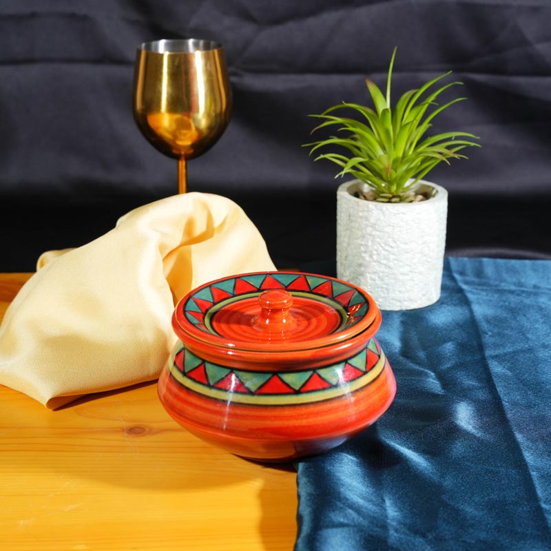 Caffeine Ceramic Handmade Rustic Brown Serving Handi with Lid (Set of 1) - Image 1