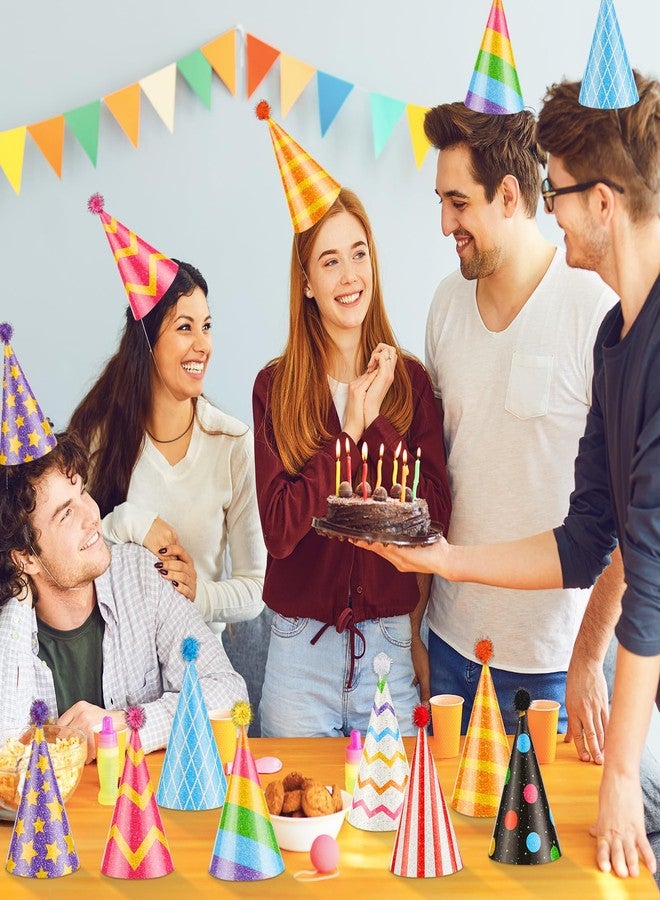 ٢٤ قطعة من قبعات مخروطية ملونة لحفلات أعياد الميلاد، قبعات ورقية لامعة مزينة بكرات بوم بوم لامعة، لوازم حفلات أعياد الميلاد، أغطية رأس ورقية ملونة للأطفال والكبار، احتفالات، حفلات استقبال المولود، حفلات توديع العزوبية، زينة الحفلات - Image 5
