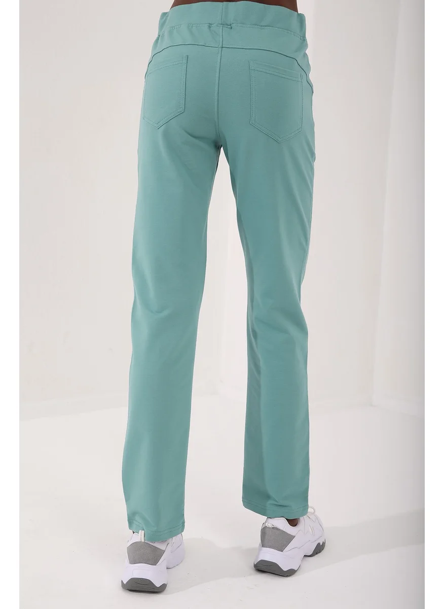 Tommy Life Mint Green Women's High Waist Pocket Slim Fit Classic Leg Tracksuit Bottom - 94185