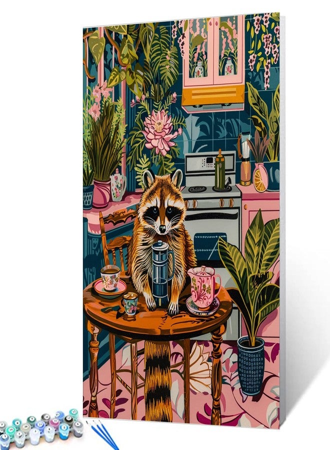 Aihonmin Lovely Raccoon Paint by Numbers Restaurant table paint by Numbers Kits Children,Beautiful kitchen Painting Easy Acrylic on Canvas Perfect for Gift Home Wall Decor Without Framed 16''W x 20''H - Image 1