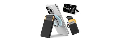 Sinjimoru for MagSafe Wallet Adjustable Stand with Compact Magnetic Wallet 3000G Secure Flap Cover Fits iPhone Series Top Access Type MFlap Stand Black - Image 1