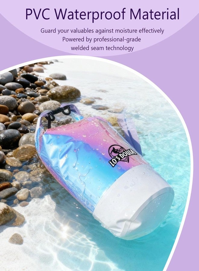 Lo's Douia Waterproof Dry Bag, 10L Small Backpack for Women Men, Holographic Iridescent Roll Top Dry Bag Waterproof, with Phone Case for Beach Travel Swimming Boating Kayaking Jetski Campin - Image 2