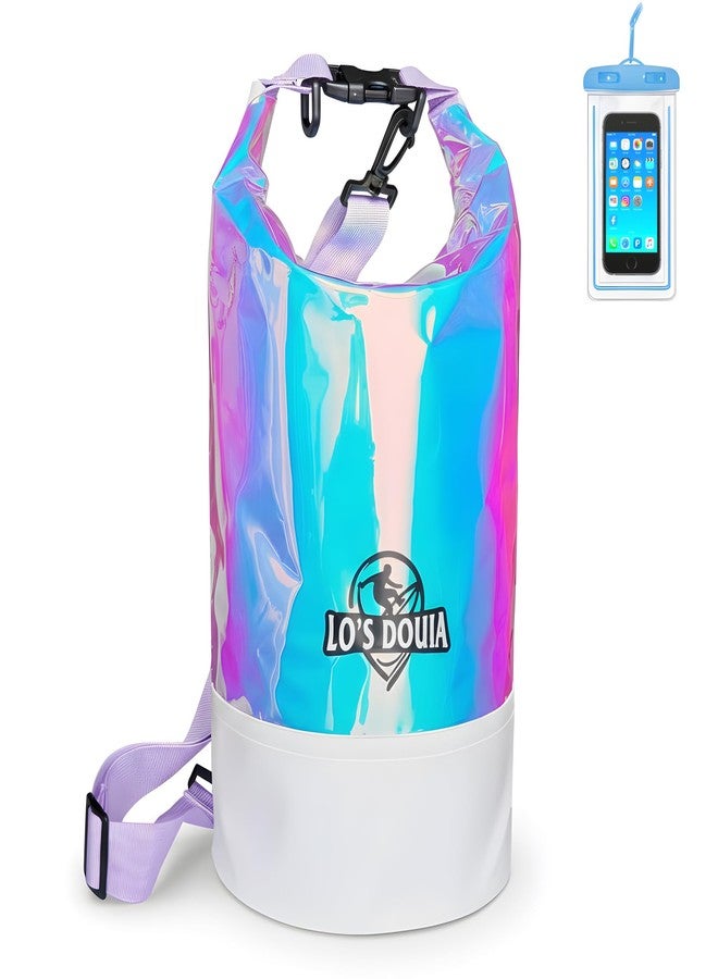 Lo's Douia Waterproof Dry Bag, 10L Small Backpack for Women Men, Holographic Iridescent Roll Top Dry Bag Waterproof, with Phone Case for Beach Travel Swimming Boating Kayaking Jetski Campin - Image 1