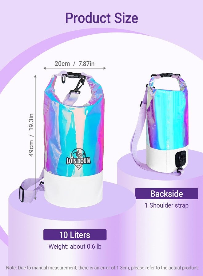 Lo's Douia Waterproof Dry Bag, 10L Small Backpack for Women Men, Holographic Iridescent Roll Top Dry Bag Waterproof, with Phone Case for Beach Travel Swimming Boating Kayaking Jetski Campin - Image 3