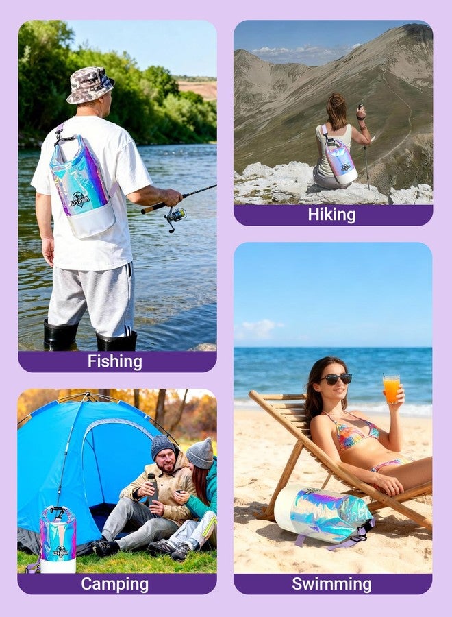 Lo's Douia Waterproof Dry Bag, 10L Small Backpack for Women Men, Holographic Iridescent Roll Top Dry Bag Waterproof, with Phone Case for Beach Travel Swimming Boating Kayaking Jetski Campin - Image 5