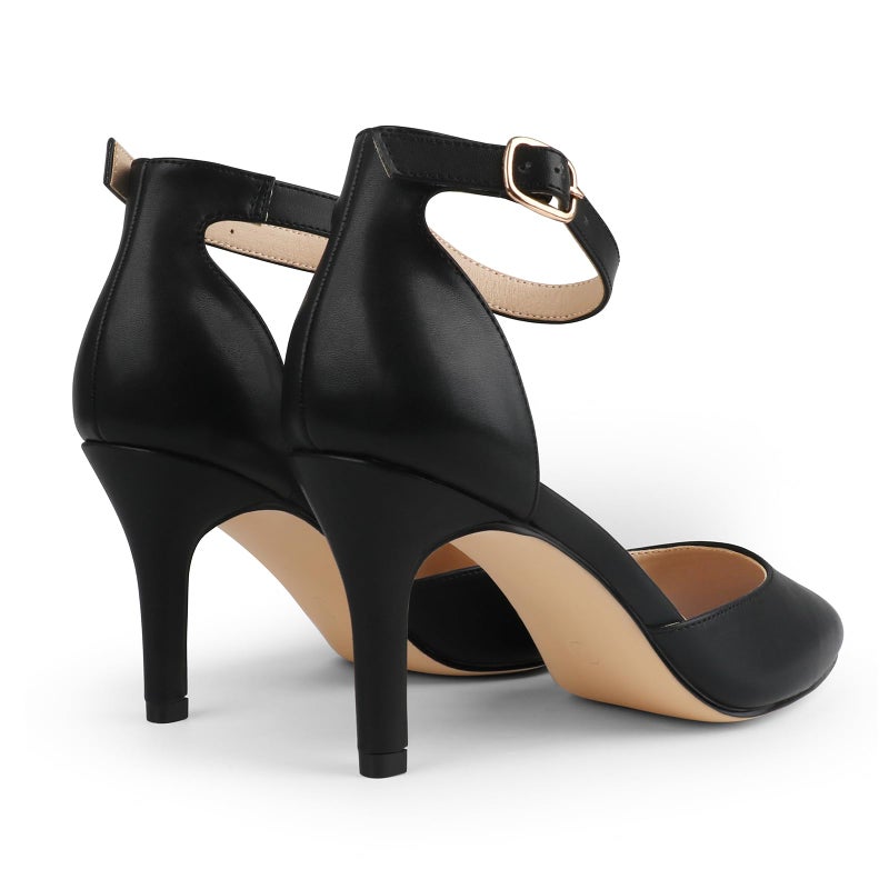 JOY IN LOVE Closed Toe Heels Pumps for Women 3IN Stiletto Pointed Toe Ankle Strap Heels Black Matte US7.5 - Image 5