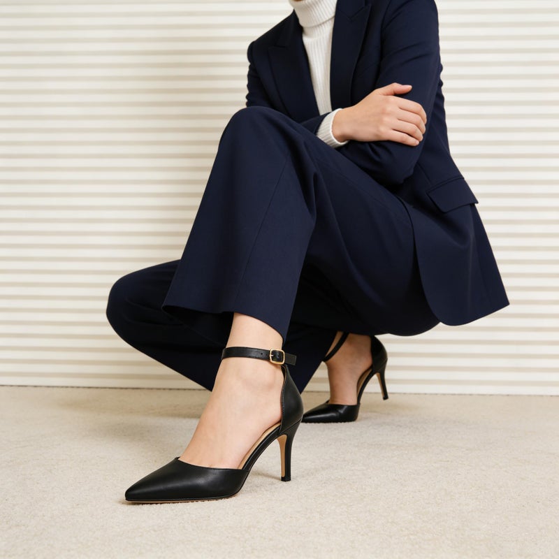 JOY IN LOVE Closed Toe Heels Pumps for Women 3IN Stiletto Pointed Toe Ankle Strap Heels Black Matte US7.5 - Image 2