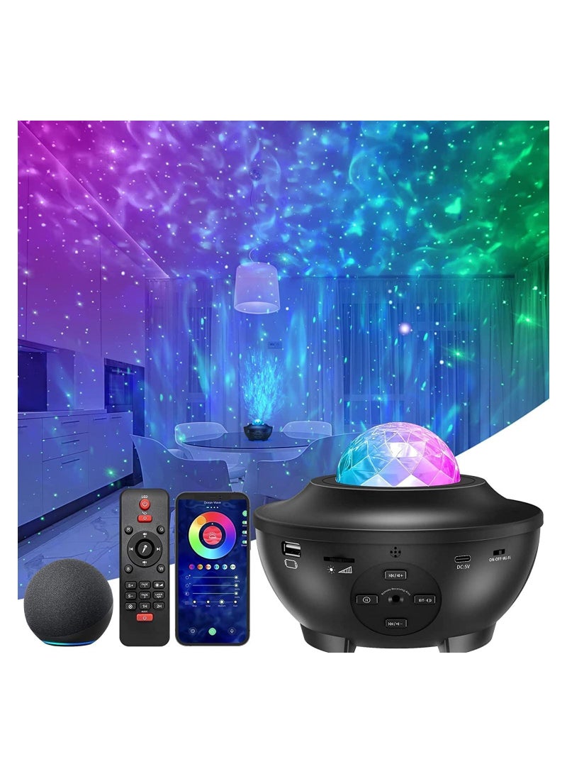 Laser Star Projector LED Night Light Projector with Nebula Cloud 3 in 1 Sky Ocean Wave Projection with Bluetooth Speaker Voice Control for Birthday Party Home Theatre Baby Kids Bedroom - Image 1
