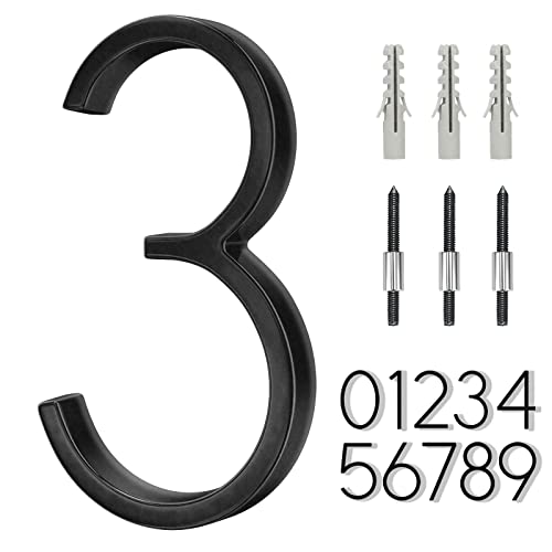 OLADOT 6" Stainless Steel Floating House Number 3, Metal Modern House Numbers, Mailbox Decor Number with Nail Kit, Coated Black, 911 Visibility Signage (Large 3) - Image 1
