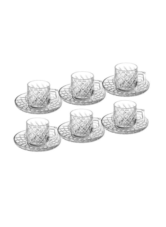 Set of clear glass tea cups with saucers consisting of 6 cups + 6 tea saucers - Image 2