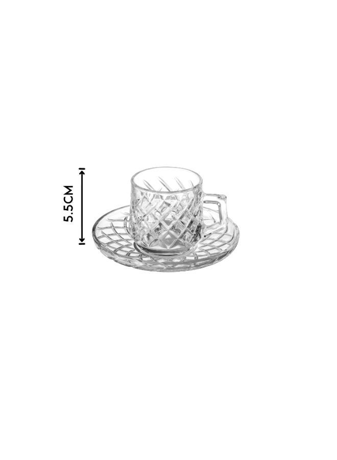 Set of clear glass tea cups with saucers consisting of 6 cups + 6 tea saucers - Image 4