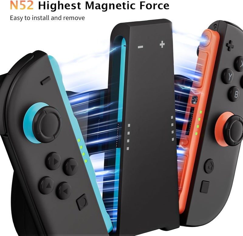 COOWPS 3 في 1 مقبض شحن ومحطة شحن لـ Nintendo Switch 2 Joy-Con 2025، مع مقبض مريح وعملي، قوة مغناطيسية قوية، محطة شحن سريعة، 9 أوضاع إضاءة RGB وكابل USB-C - Image 4