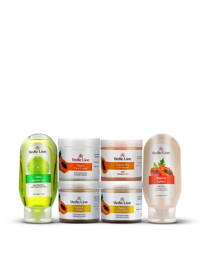 Vedic Line Vedicline Papaya & Lime Facial Kit Helps To Reduce Tan, Blemishes And Pigmentation With Papaya, Lime, Aloe Vera For Clear Radiant Skin, 640Ml  - Image 2