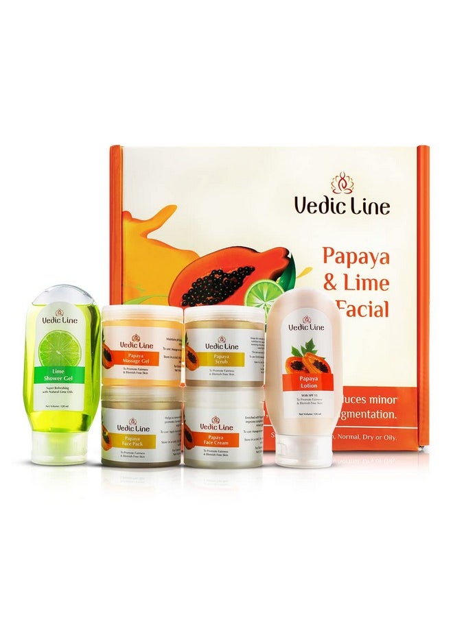 Vedic Line Vedicline Papaya & Lime Facial Kit Helps To Reduce Tan, Blemishes And Pigmentation With Papaya, Lime, Aloe Vera For Clear Radiant Skin, 640Ml  - Image 1