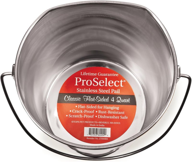 Pro Select ProSelect Stainless Steel Flat Sided Pails — Durable Pails for Fences, Cages, Crates, or Kennels - 8", 4-Quart - Image 3