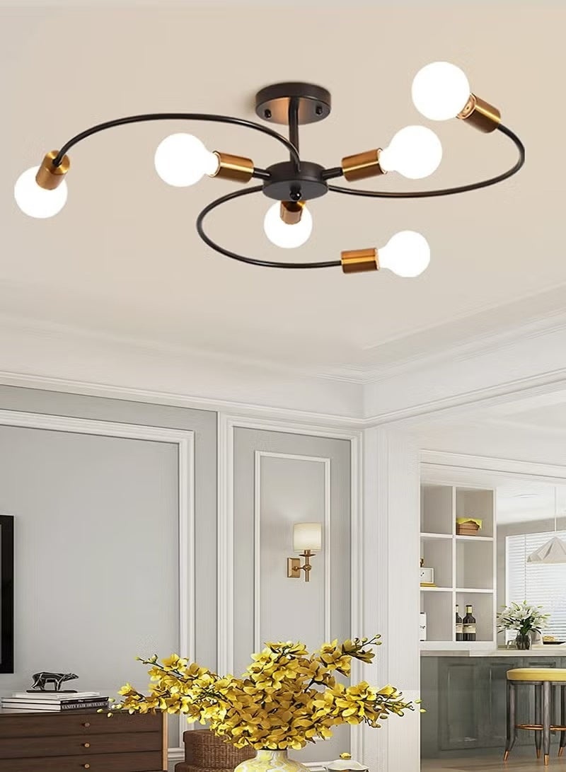 زوبا نجفة مودرن  ملتوي - نجفة سقف حديثة ب6 اطراف – إطار أسود مع لمسات نحاسية – ديكور عصري للصالون أو غرفة الطعام- كود4041 - Image 1