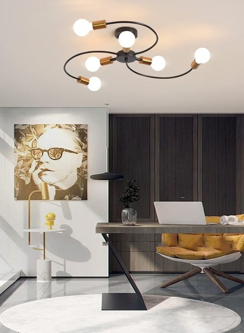 زوبا نجفة مودرن  ملتوي - نجفة سقف حديثة ب6 اطراف – إطار أسود مع لمسات نحاسية – ديكور عصري للصالون أو غرفة الطعام- كود4041 - Image 2