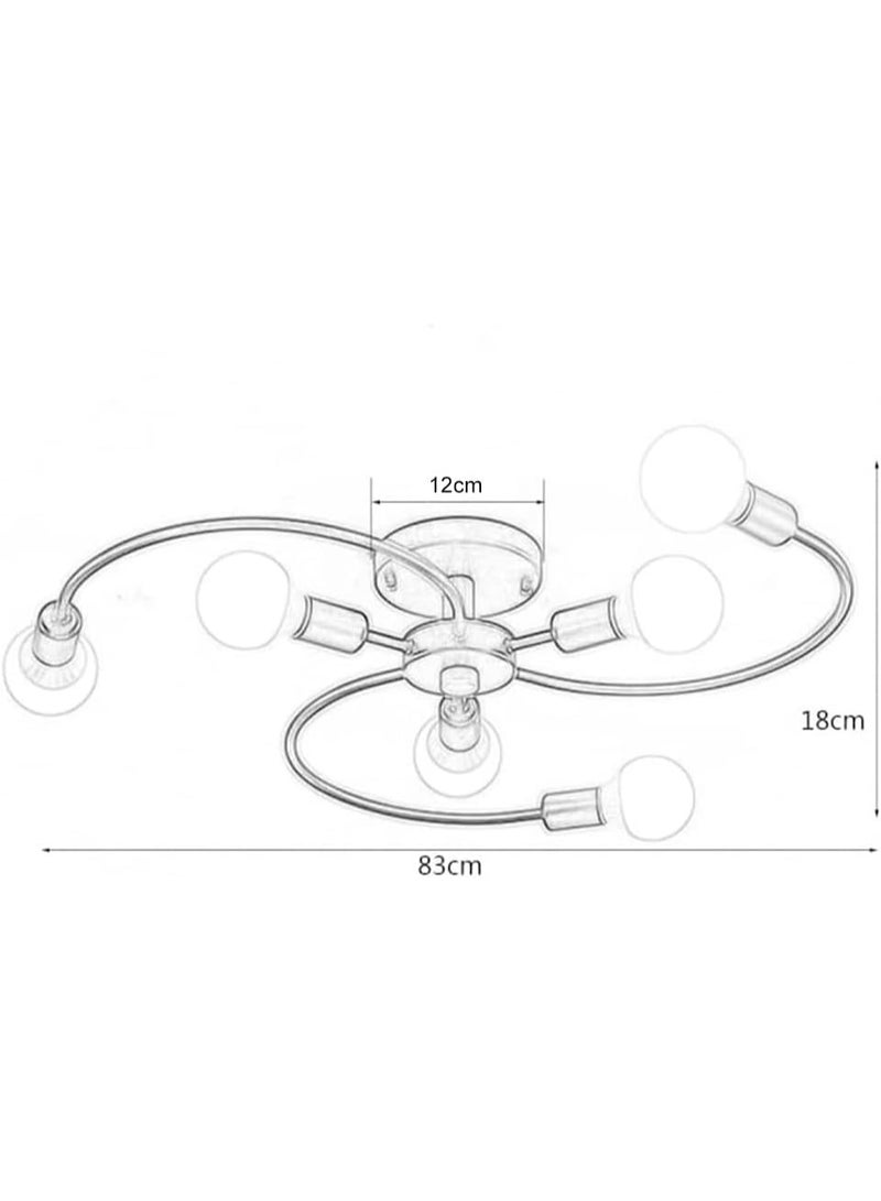 زوبا نجفة مودرن  ملتوي - نجفة سقف حديثة ب6 اطراف – إطار أسود مع لمسات نحاسية – ديكور عصري للصالون أو غرفة الطعام- كود4041 - Image 3