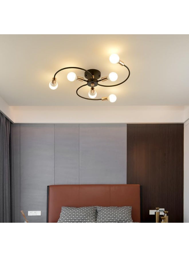 زوبا نجفة مودرن  ملتوي - نجفة سقف حديثة ب6 اطراف – إطار أسود مع لمسات نحاسية – ديكور عصري للصالون أو غرفة الطعام- كود4041 - Image 5