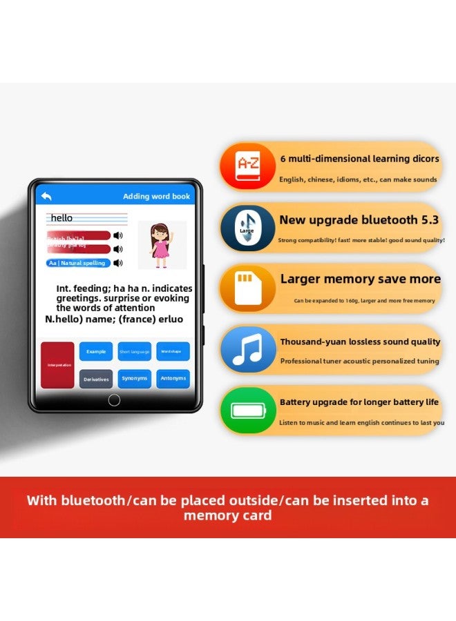 Mp3 Walkman Student Mp4 High School Dedicated Mp5 Music Player Listening Music Artifact Mp6 English Listening Bluetooth-Body Color:2.4 Hd Touch Screen-Memory Capacity:32GB [body Memory] - Package 1: Host + Music Headphones + OTG + 3-year Warranty  - Image 1