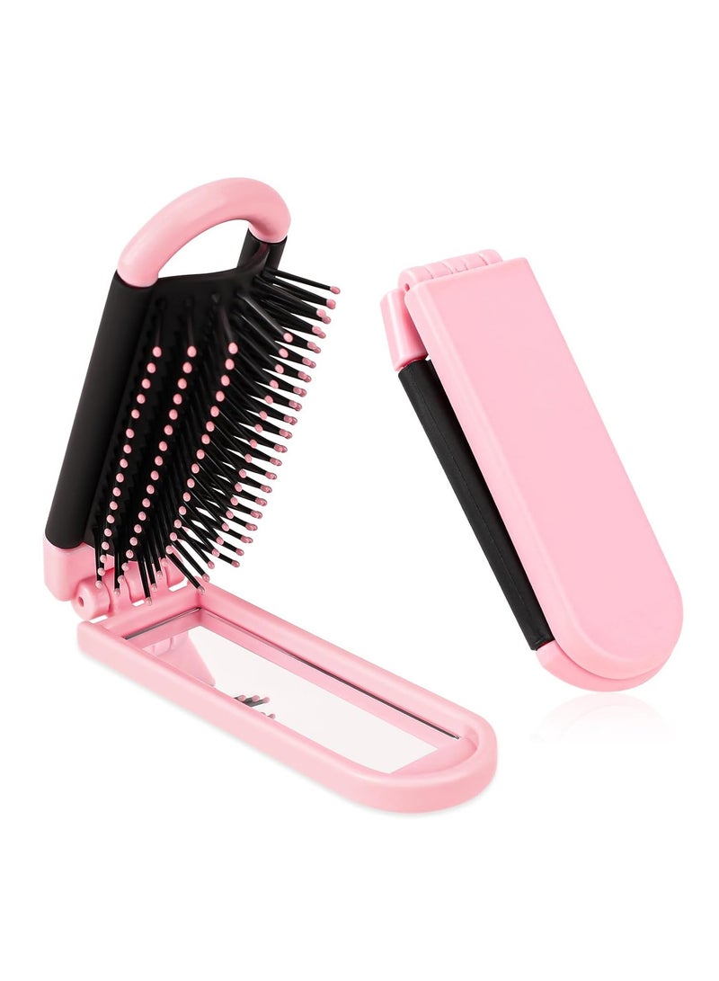 Travel Folding Brush with Mirror by 1 Pack - Collapsible Pocket-Size Massage Comb for Styling, Gym, Trips, Purse, Swimming ,Pink - Image 1