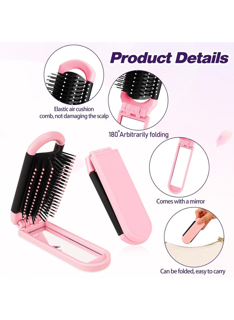 Travel Folding Brush with Mirror by 1 Pack - Collapsible Pocket-Size Massage Comb for Styling, Gym, Trips, Purse, Swimming ,Pink - Image 2