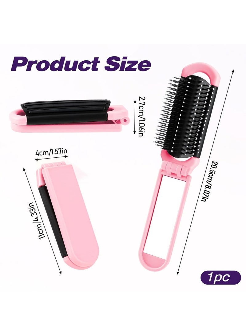 Travel Folding Brush with Mirror by 1 Pack - Collapsible Pocket-Size Massage Comb for Styling, Gym, Trips, Purse, Swimming ,Pink - Image 4