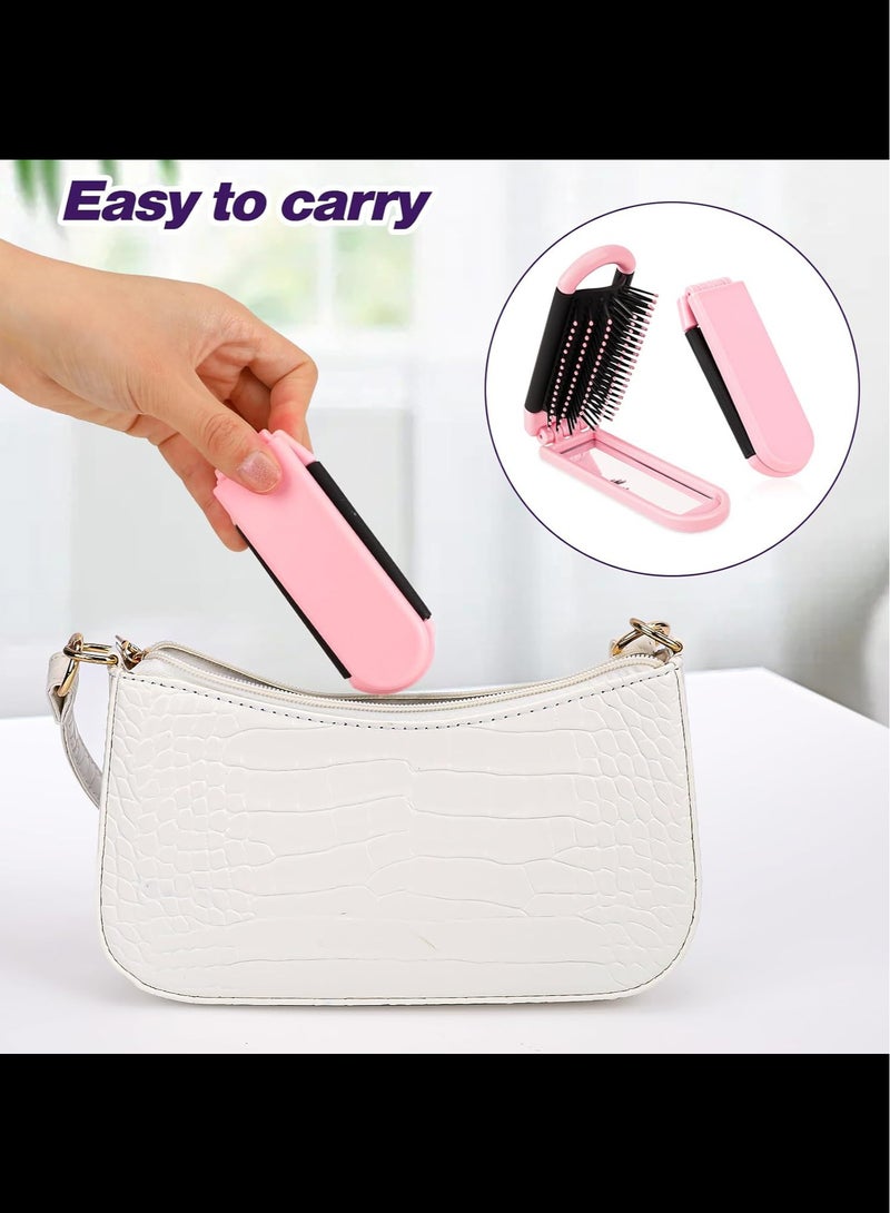Travel Folding Brush with Mirror by 1 Pack - Collapsible Pocket-Size Massage Comb for Styling, Gym, Trips, Purse, Swimming ,Pink - Image 5