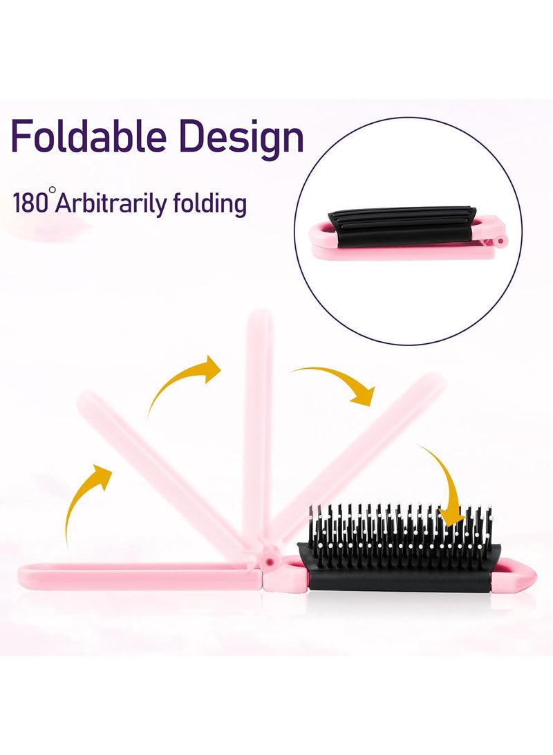 Travel Folding Brush with Mirror by 1 Pack - Collapsible Pocket-Size Massage Comb for Styling, Gym, Trips, Purse, Swimming ,Pink - Image 3