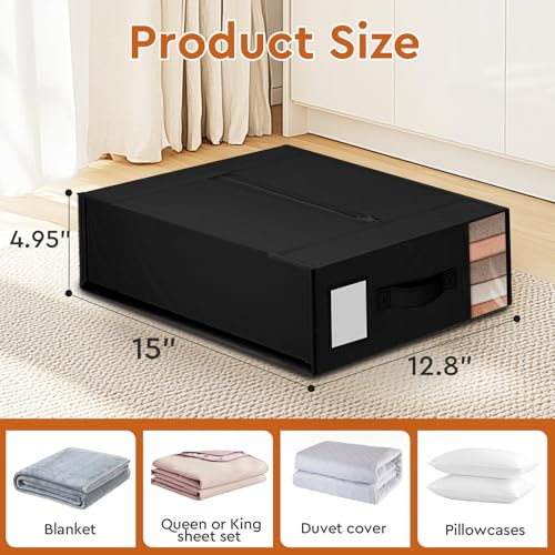 StorageTastic 4 Pack Bed Sheet Closet Organizers and Storage,Sturdy Foldable Storage Containers with Window and Label,Storage and Organization for Bedding Sheets,Duvet Covers,Blankets (Black) - Image 2