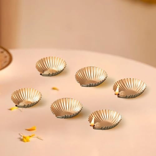 Nestroots Floral Motif Diya Set | Pack of 6 Small Decorative Lamps in Lustrous Metal, Ideal for Lighting Up Spiritual Spaces, Celebrating Cultural Festivities, and Performing Rituals - Image 3