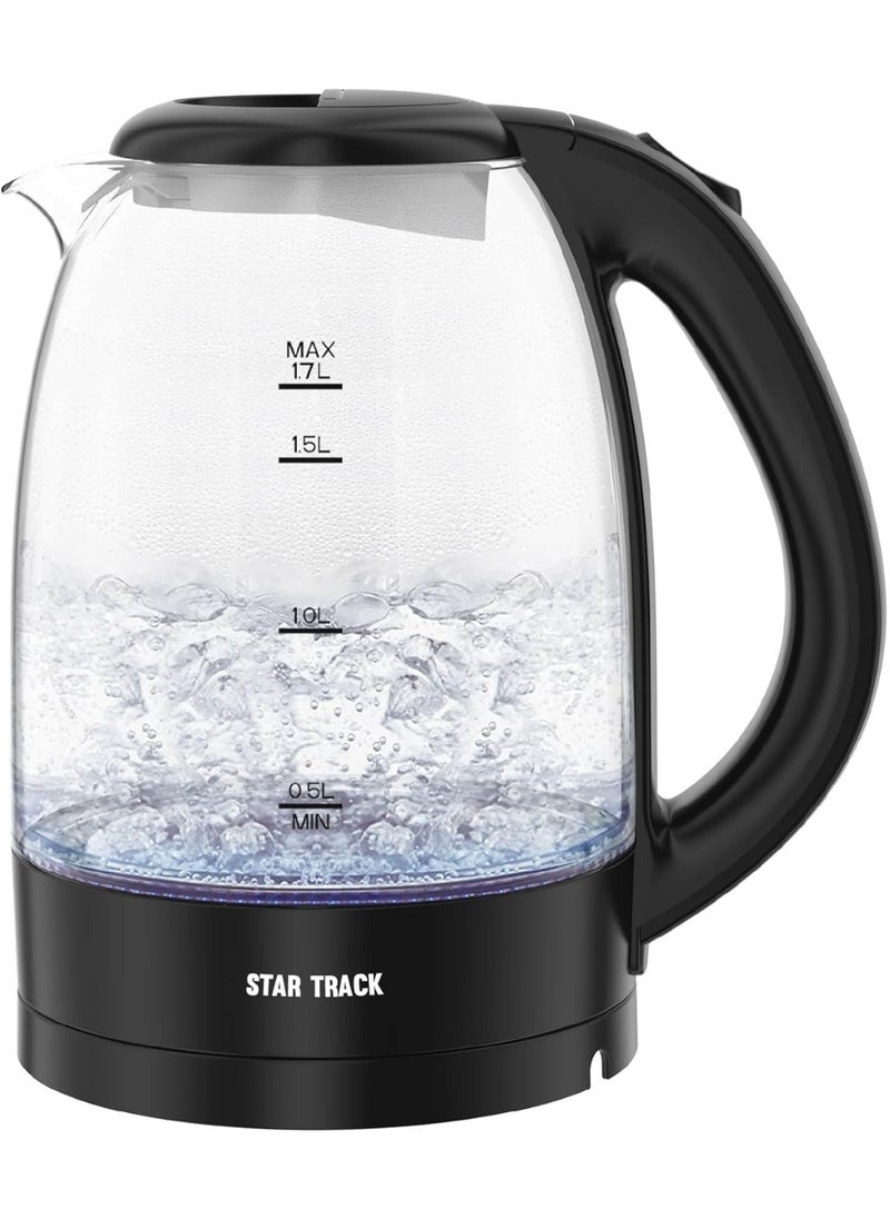 STAR TRACK STAR TRACK 1.7L Electric Kettle, 2200W, Instant Heating, Auto Shut Off, Transparent Glass Body with LED Indicator, ST-17TD-KG2200  - Image 1