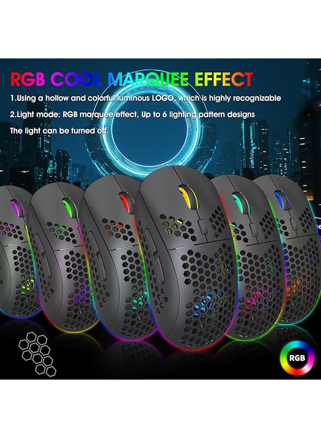 Bt/2.4G Wireless Gaming Mouse Honeycomb Hollow Design Ergonomic ماوس قيمنق لاسلكي Up To 3600 Dpi Silent Clicks 6 Rgb Backlight Modes Rgb Gaming Mouse For Mac Laptop Computer Pc  - Image 4