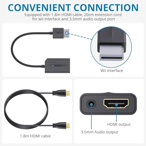 AUTOUTLET محول AUTOUTLET من Wii إلى HDMI بدقة 1080P مع كابل HDMI عالي السرعة بطول 6 أقدام، محول Wii2 HDMI مع مؤشر أزرق، إخراج الفيديو والصوت مع جاك صوت 3.5 مم متوافق مع الأجهزة بدقة Full HD - Image 3